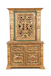 BAROQUE STYLE GILT & PAINTED CABINET ON STAND