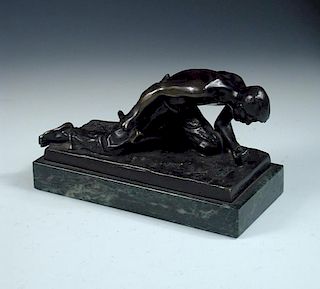 J. Valenta, Austrian, 20th century, The Labourer, bronze mounted to a marble plinth base, signed in