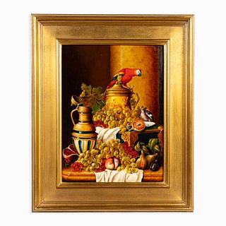 SIGNED STILL LIFE WITH PARROT IN THE DUTCH TASTE