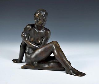 § Fritz Klimsch (German, 1870-1960) a bronze figure of a seated nude, signed in the bronze 27 x 40cm