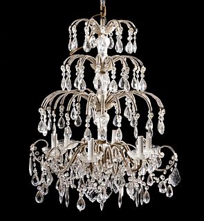 CONTINENTAL SIX-LIGHT CRYSTAL & BEADED CHANDELIER