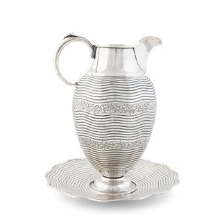 2PC TURKISH 900 SILVER FLORAL PITCHER & UNDERPLATE