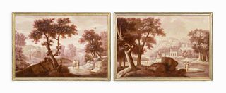 PAIR CONTINENTAL O/C GRISAILLE LANDSCAPES, 19TH C.