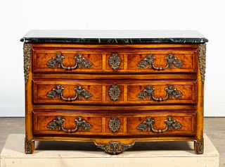 CONTINENTAL WALNUT ROCOCO STYLE MARBLE TOP CHEST