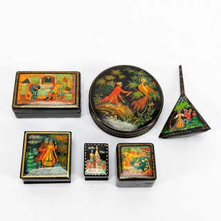 6 PCS, RUSSIAN PAINTED LACQUER BOXES