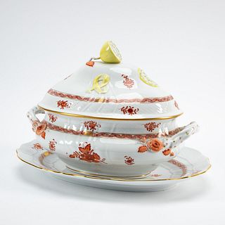 HEREND CHINESE BOUQUET RUST TUREEN & UNDERPLATE