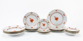 9PC HEREND RUST CHINESE BOUQUET SERVING BOWLS