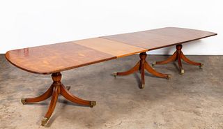 SMITH & WATSON YEW TRIPLE-PEDESTAL DINING TABLE