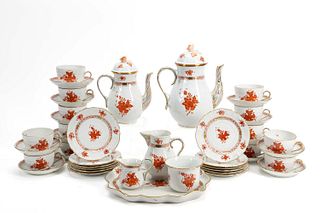 44PC HEREND RUST CHINESE BOUQUET COFFEE SERVICE
