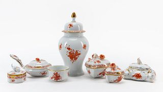 7PC HEREND RUST CHINESE BOUQUET SMALL VESSELS