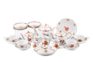 25PC HEREND RUST "CHINESE BOUQUET" TEA SERVICE