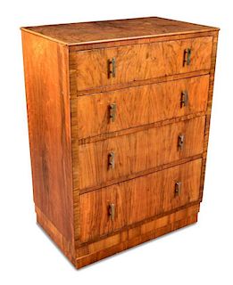 A Heal's walnut chest of drawers, the four long graduated drawers with vertical hexagonal section ch