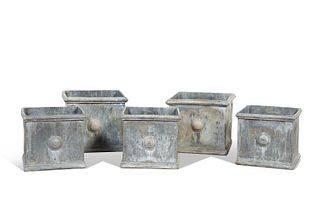 19TH C. GROUP OF FIVE GEORGE III LEAD PLANTERS