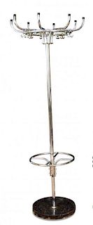 An Art Deco chrome coat stand, the top with eight branches and sixteen hooks to a circular column an