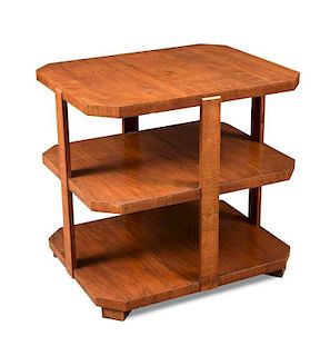 An Art Deco three tier occasional or book table, the canted rectangular base, shelf and top united b