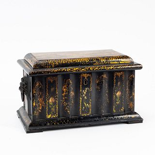19TH C. CHINOISERIE DECORATED TOLE TEA CADDY
