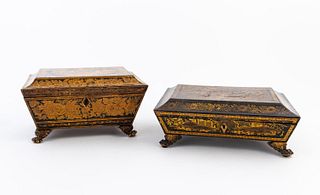 TWO 19TH C. ENGLISH CHINOISERIE DECORATED BOXES