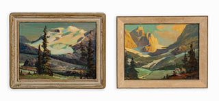 TWO OIL ON BOARD MT. LANDSCAPES BY ADOLPH HEINZE