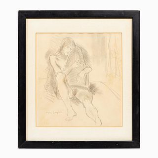 MOSES SOYER GRAPHITE/PAPER "NUDE W/ AUTOHARP"