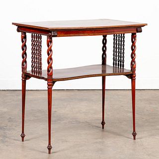 PARQUETRY INLAID MAHOGANY TWIST SPINDLE SIDE TABLE