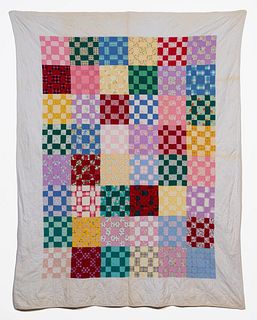 HAND QUILTED COTTON FOUR PATCH VARIATION QUILT