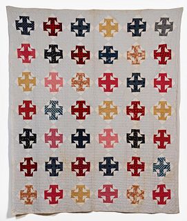 HAND QUILTED COTTON CROSS IN A CROSS QUILT