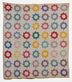 HAND QUILTED COTTON SPINNING PINWHEEL QUILT