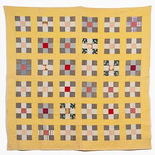 HAND QUILTED COTTON NINE PATCH PATTERN QUILT