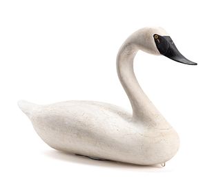 19TH C. LIFE-SIZE TRUMPETER SWAN WOODEN DECOY