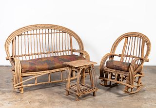 ADIRONDACK WILLOW SETTEE, ROCKING CHAIR, & TABLE
