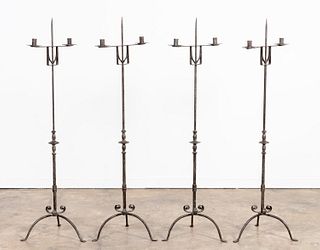 FOUR 18TH C. STYLE WROUGHT IRON FLOOR CANDLESTANDS