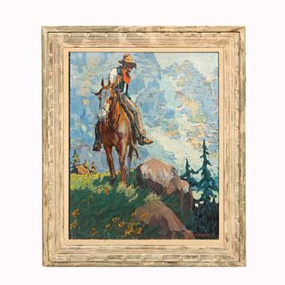 FRANK BEATTY, "ROAMING COWBOY ON HORSE", 1923