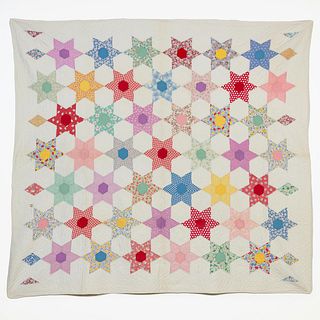 HAND QUILTED COTTON DOLLY MADISON'S STAR QUILT