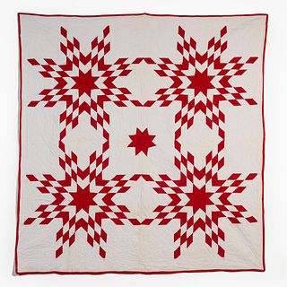 HAND QUILTED COTTON LONE STAR VARIATION QUILT