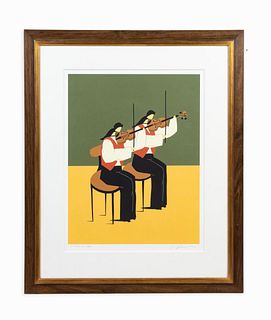 AMERICAN, "TWO VIOLIN PLAYERS" FRAMED SERIGRAPH