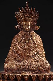 A gilt Bronze Seated Guanyin statue
