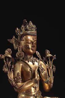 A Gilt Bronze Standing Tara Statue