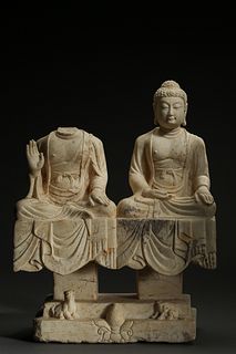 A HanBai Jade Twin Buddha Statue