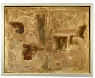 § Brian Blow (British, 1931-2009) Untitled, 1963 oil and sand on canvas 71 x 91cm (28 x 35in) <br>In