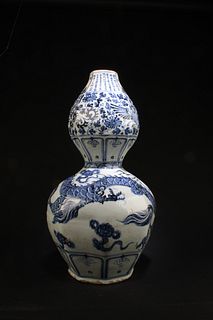 Chinese Blue & White Double Gourd Vase