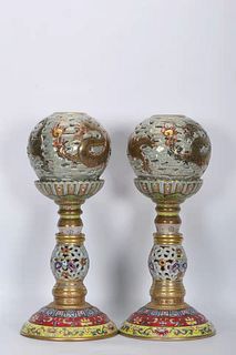 A Pair of Enamel Openwork Official Hat Holder
