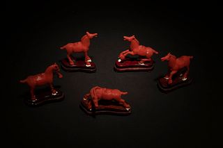 A Group of Five Cinnabar Lacquer Horse Figurines