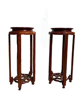 A Pair of Wooden Flower Stands