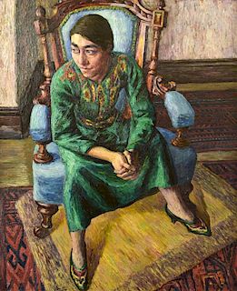 § Arthur Henry Andrews (British, 1906-1966) Portrait of Mrs Andrews, seated on a blue chair signed l