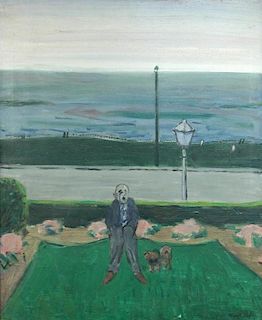 § Edward Felix Wakeford (British, 1914-1973) A Man and his Dog in a Garden signed lower right "E Wak