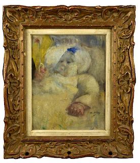 Julia Beatrice How (Scottish, 1867-1932) Study of a baby signed lower right "B How" oil on canvas 34