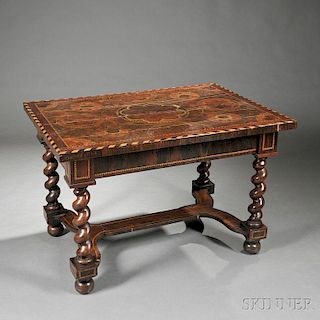 Baroque-style Oyster-veneered and Marquetry Side Table