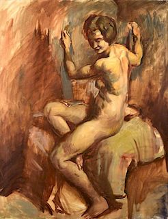 § Victor Hume Moody (British, 1896–1990) The artist's model oil on canvas 96 x 75cm (37 x 29in) <br>