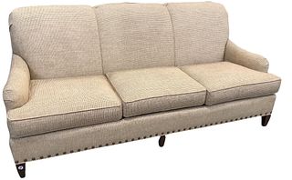Southwood sofa with two toned basket weaved upholstery and nail head trim, 78" x 39" x 36"