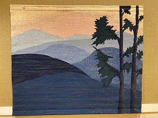 Pictorial mountain scene tapestry signed KS lower right 55" x 46.5"